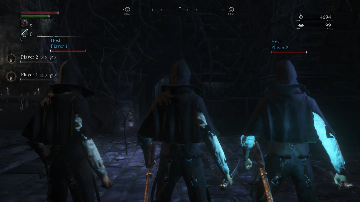 Player 1, Player 2 and Player 3 side by side in the torchlit hall of a Pthumerian Labyrinth.